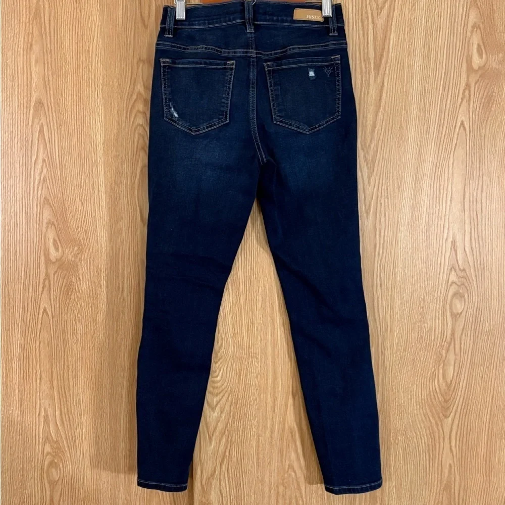 Justice Girl’s High Rise Dark Blue Destroyed Button-Snap Skinny Jeans